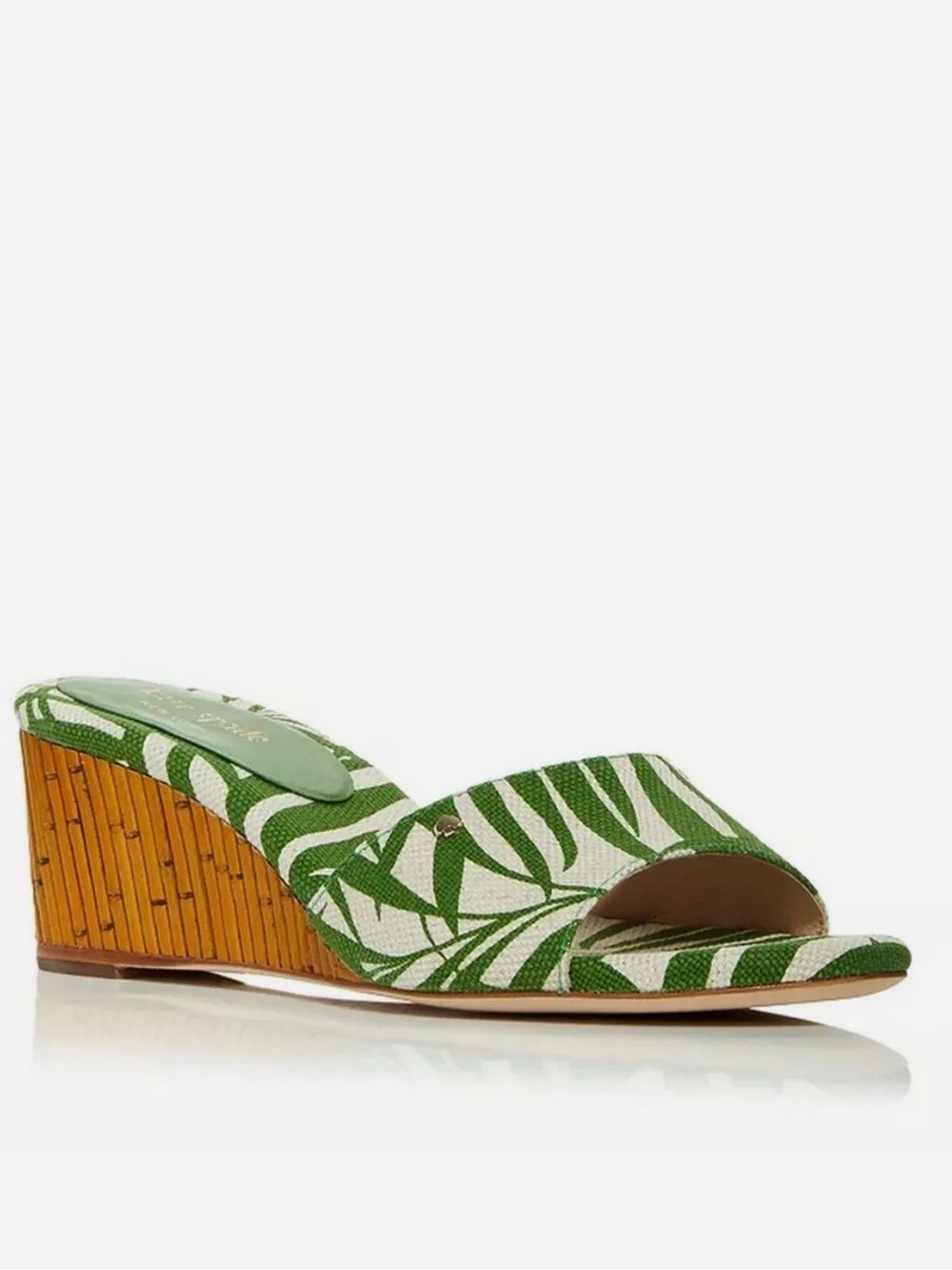 Kate Spade Meena Canvas Green Leaf Print Wedge Sandals